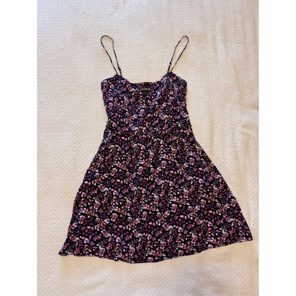 Express Floral Mini Dress Black Pink Purple Spaghetti Strap Sundress Small